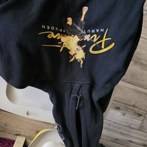 Black Graphic Hoodie with Yellow Character Print